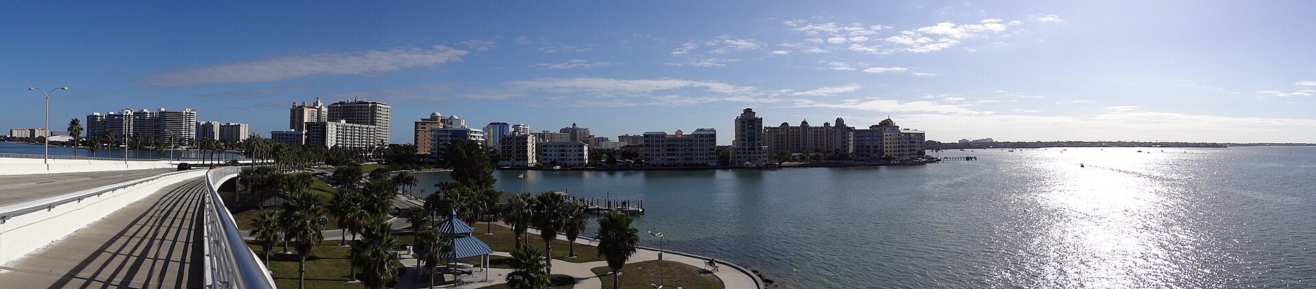 Sarasota skyline and bayfront viewed from the Ringling Causeway.